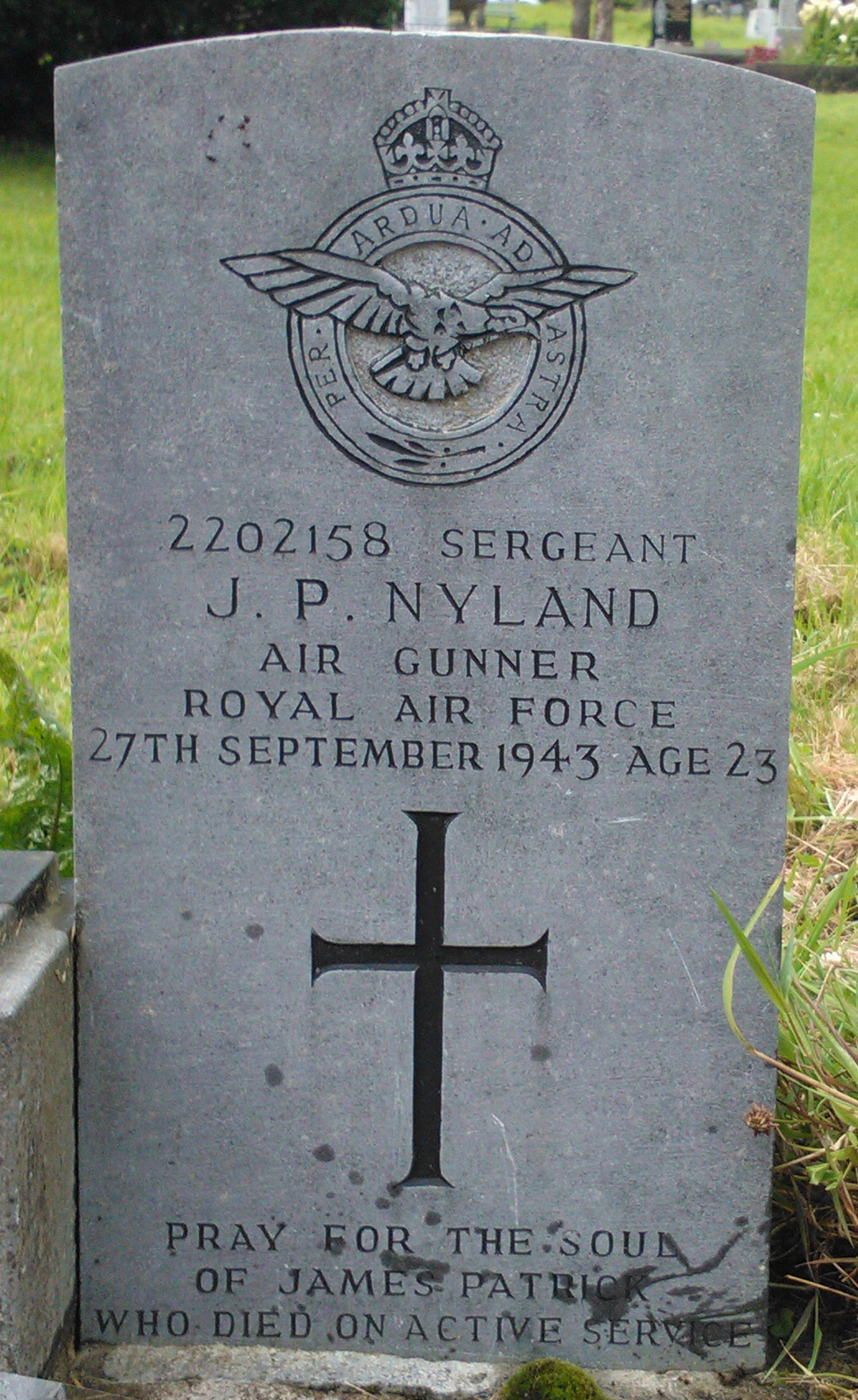 Sgt James Patrick Nyland<br /><br /><br />died on active duty - September 27th, 1943